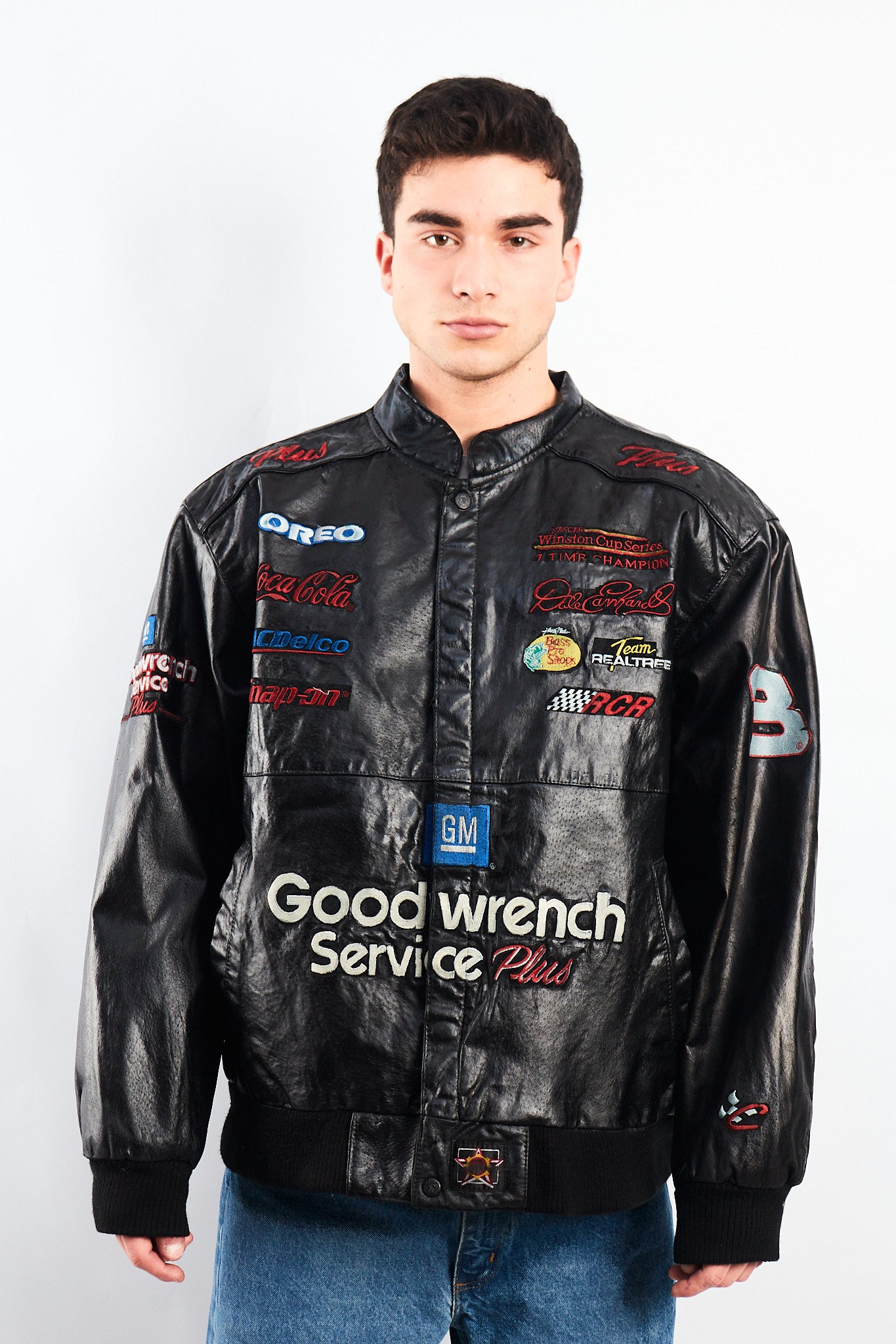 1999 Vintage Jeff Hamilton Nascar Dale Earnhardt Leather Racing Jacket (L/XL)