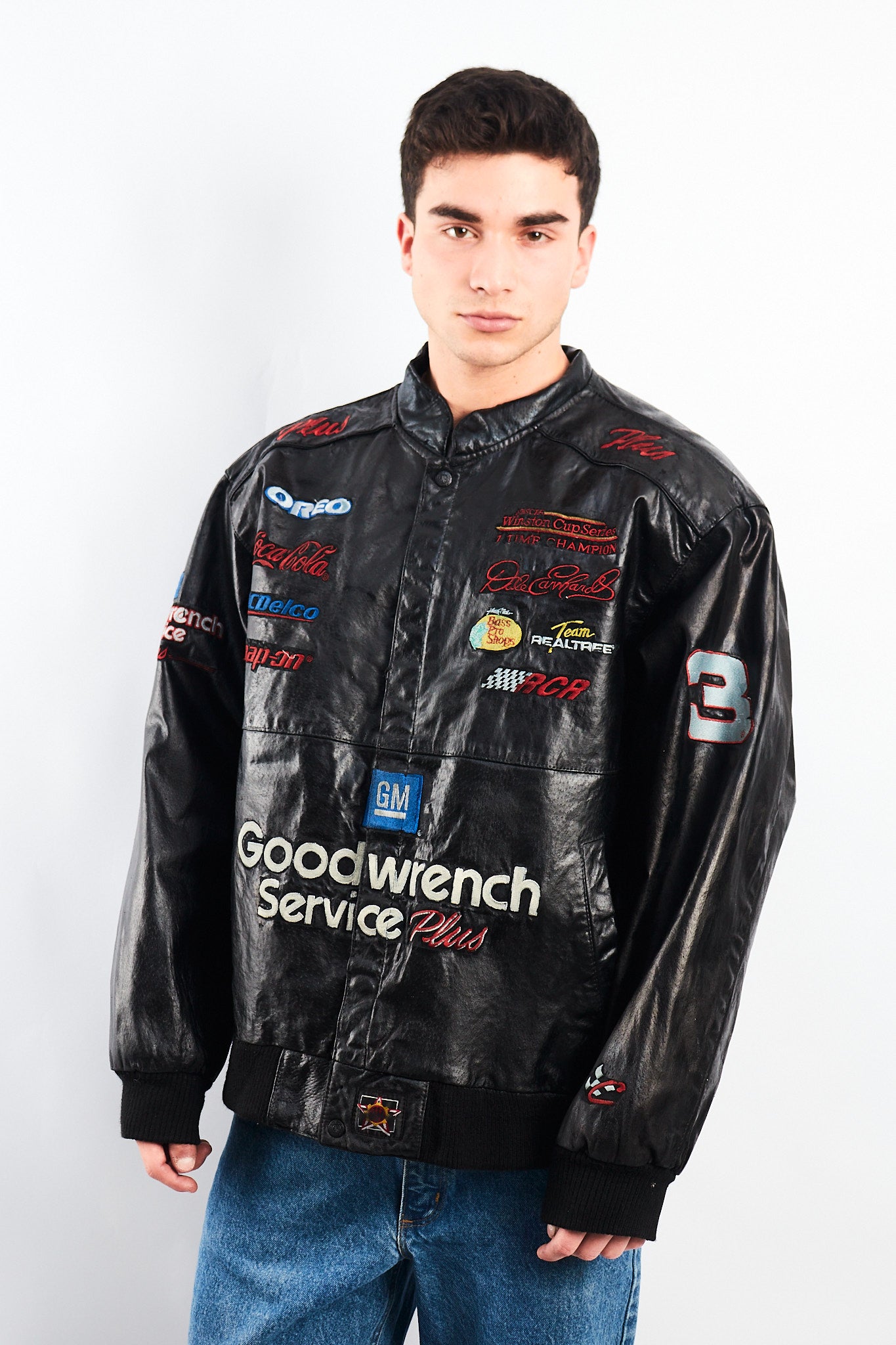 1999 Vintage Jeff Hamilton Nascar Dale Earnhardt Leather Racing Jacket (L/XL)