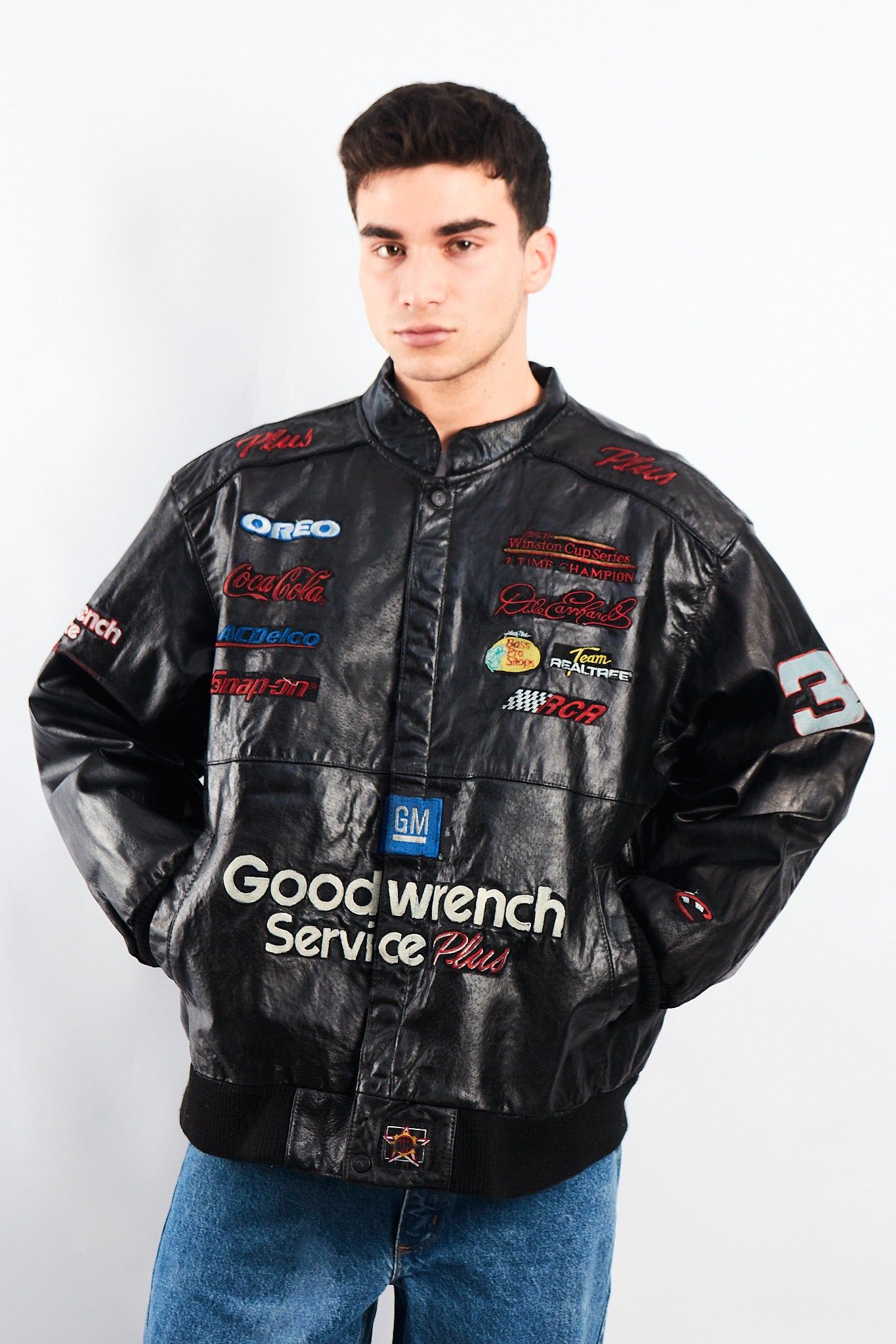 1999 Vintage Jeff Hamilton Nascar Dale Earnhardt Leather Racing Jacket (L/XL)