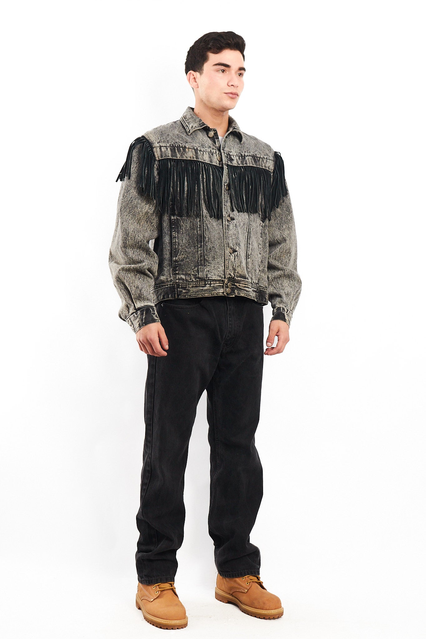 1980 Vintage Harley Davidson Acid Wash Fringe Denim Jacket (M/L)