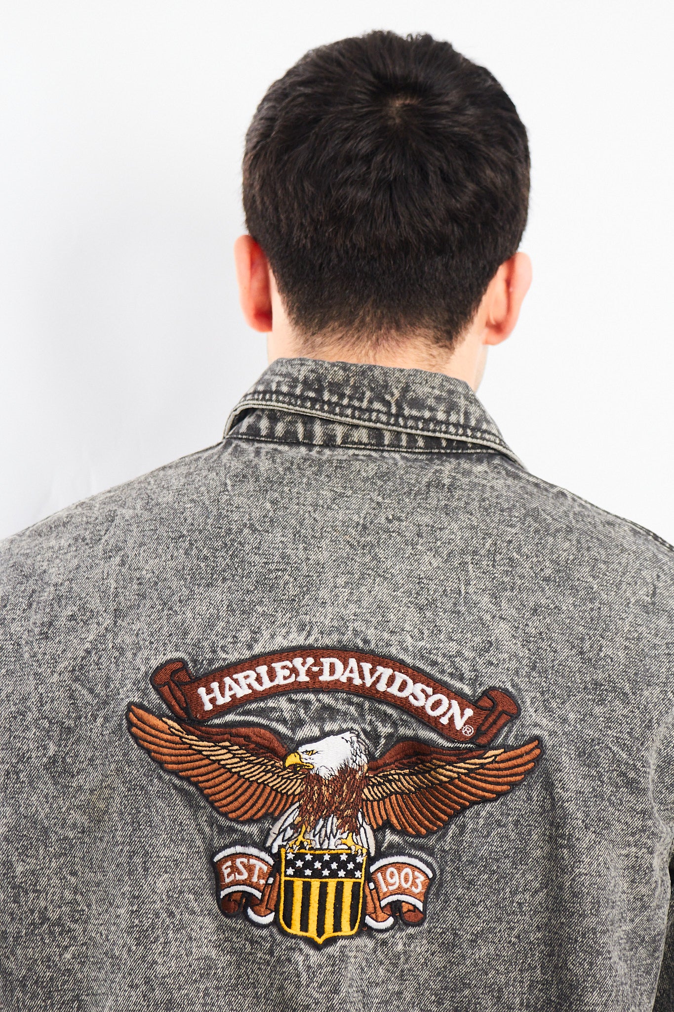 1980 Vintage Harley Davidson Acid Wash Fringe Denim Jacket (M/L)