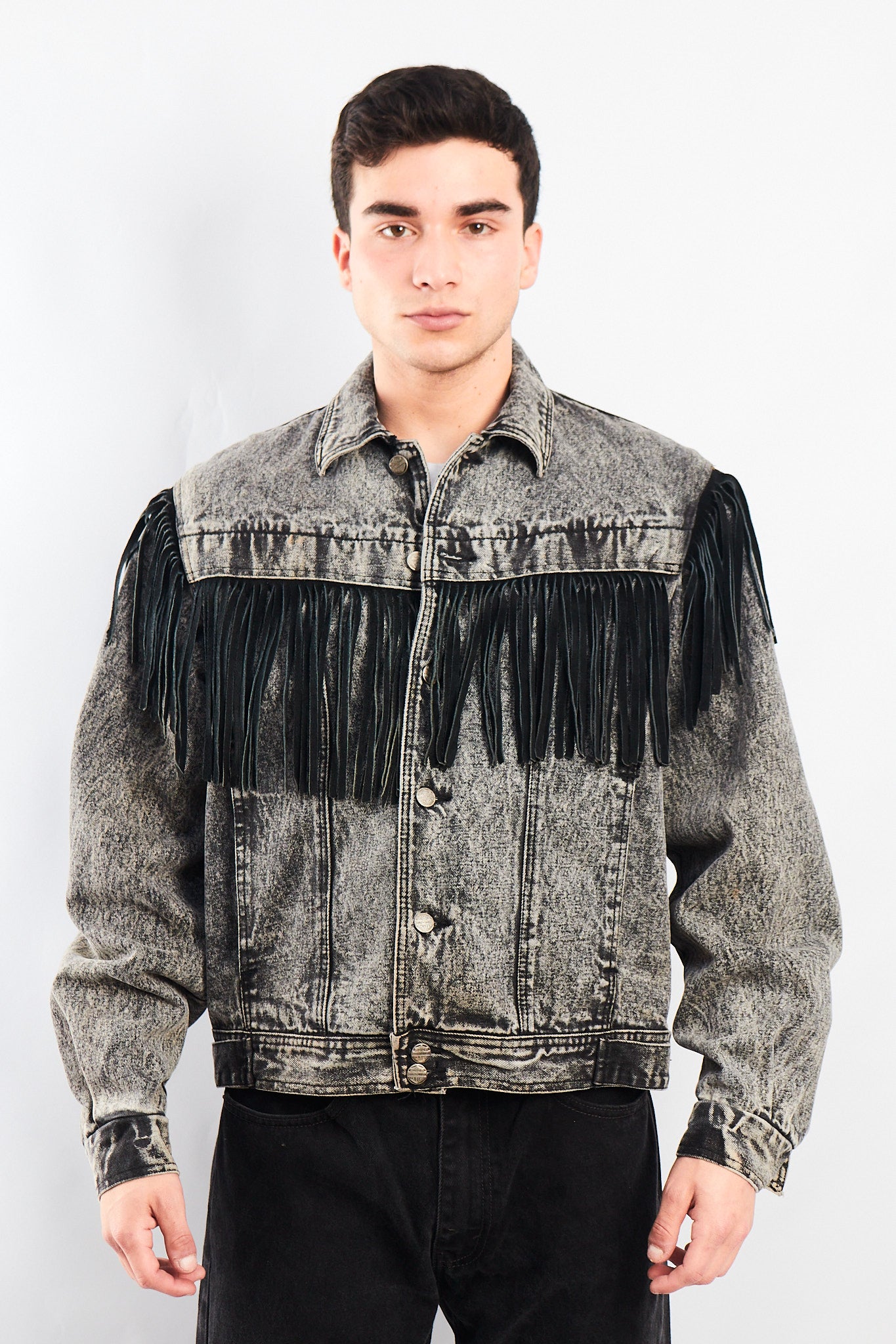 1980 Vintage Harley Davidson Acid Wash Fringe Denim Jacket (M/L)