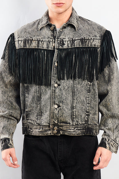 1980 Vintage Harley Davidson Acid Wash Fringe Denim Jacket (M/L)