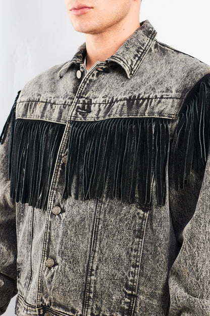 1980 Vintage Harley Davidson Acid Wash Fringe Denim Jacket (M/L)