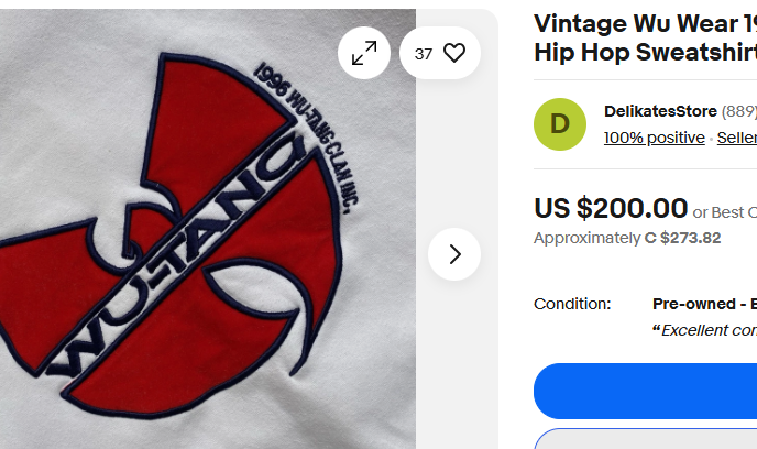 1996 Vintage Wu-wear Wu Tang Boxy Tee (S/M)
