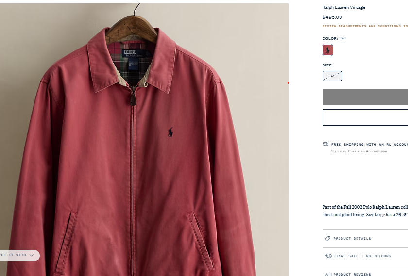 2000 Vintage Polo Ralph Lauren Salmon Harrington Jacket (L/XL)
