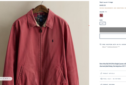 2000 Vintage Polo Ralph Lauren Salmon Harrington Jacket (L/XL)