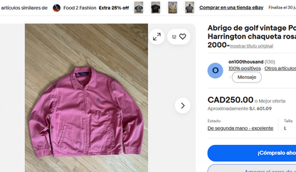 1990 Vintage Polo Ralph Lauren Coral Harrington (M/L)