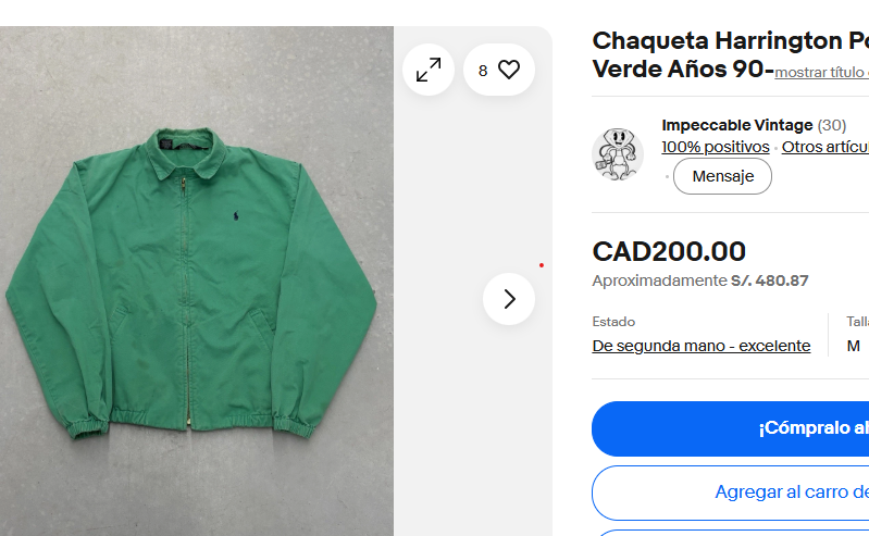 1990 Vintage Polo Ralph Lauren Kelly/Apple Green Harrington (M)