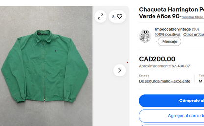 1990 Vintage Polo Ralph Lauren Kelly/Apple Green Harrington (M)