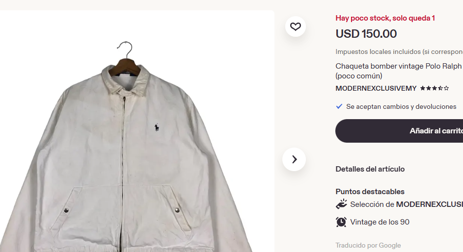 1990 Vintage Polo Ralph Lauren White Harrington (M)
