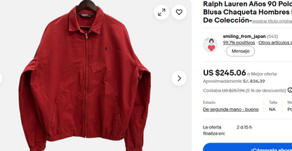 1990 Vintage Polo Ralph Lauren Cranberry Red Harrington (M/L)