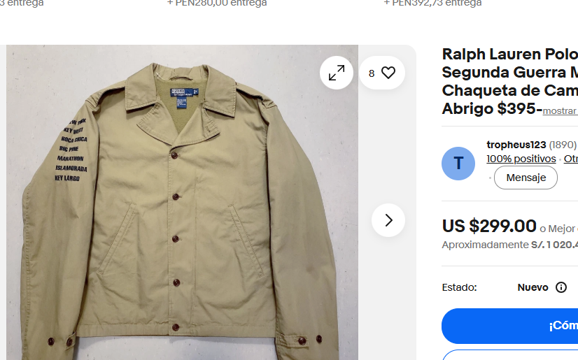 2000 Vintage Polo WWII M41 US Army Militar Jacket (L/XL)