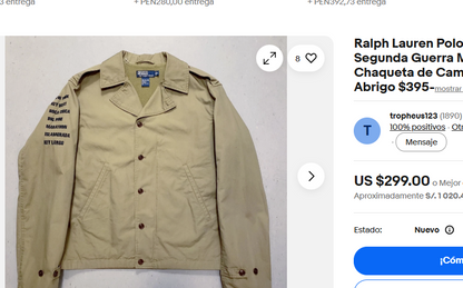 2000 Vintage Polo WWII M41 US Army Militar Jacket (L/XL)