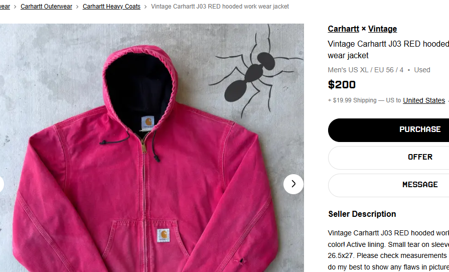 1990 Vintage Carhartt JR110 Light Red Active Jacket (M)