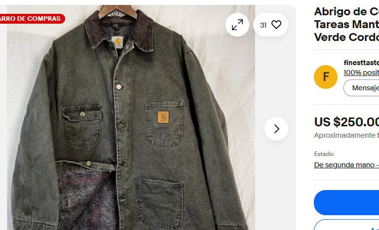 2000 Vintage Carhartt Moss Green Sandstone Michigan Chore Coat (M)