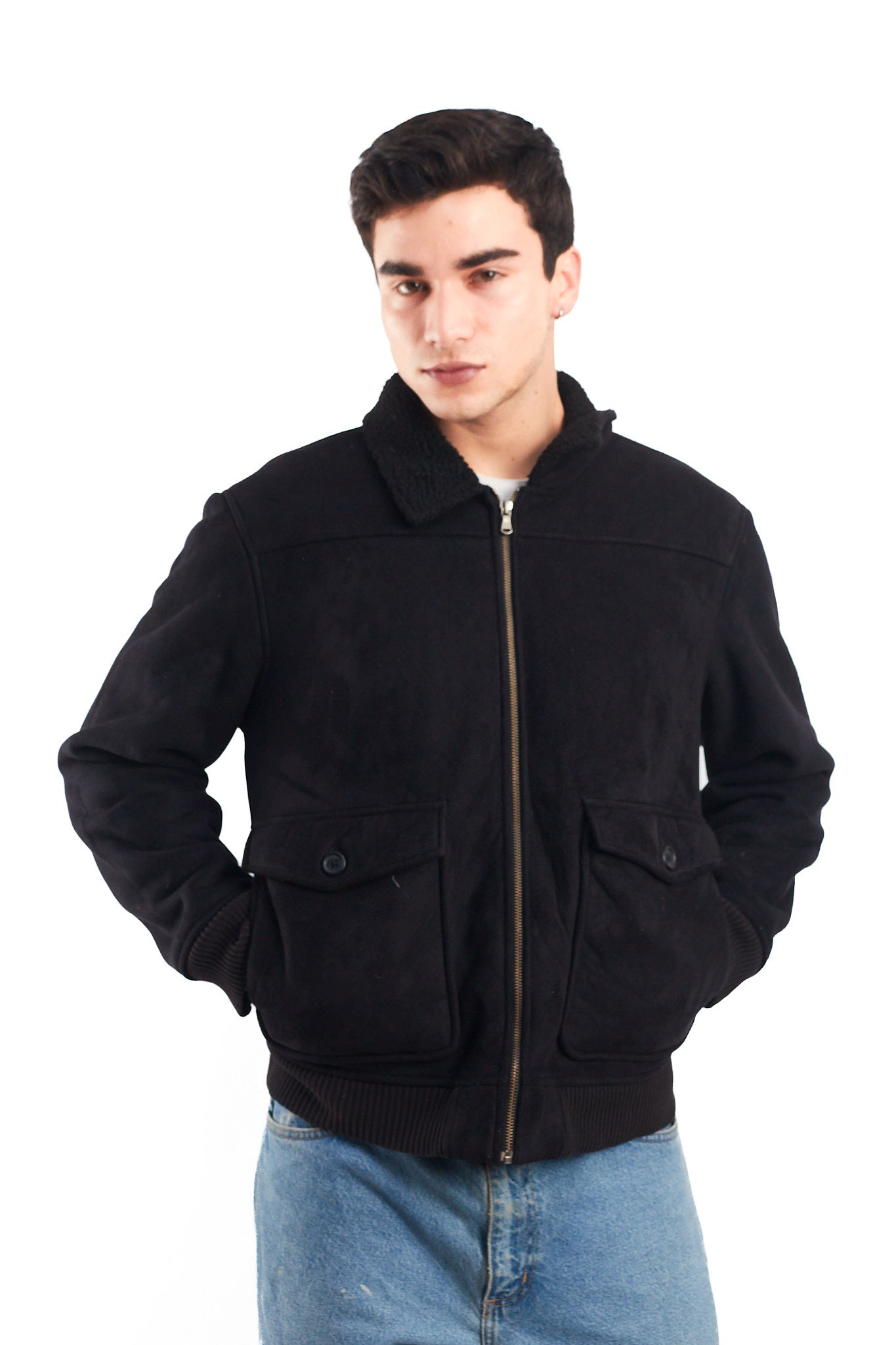 2000 Tommy Hilfiger Faux Fur A-2 Flight Jacket (M)