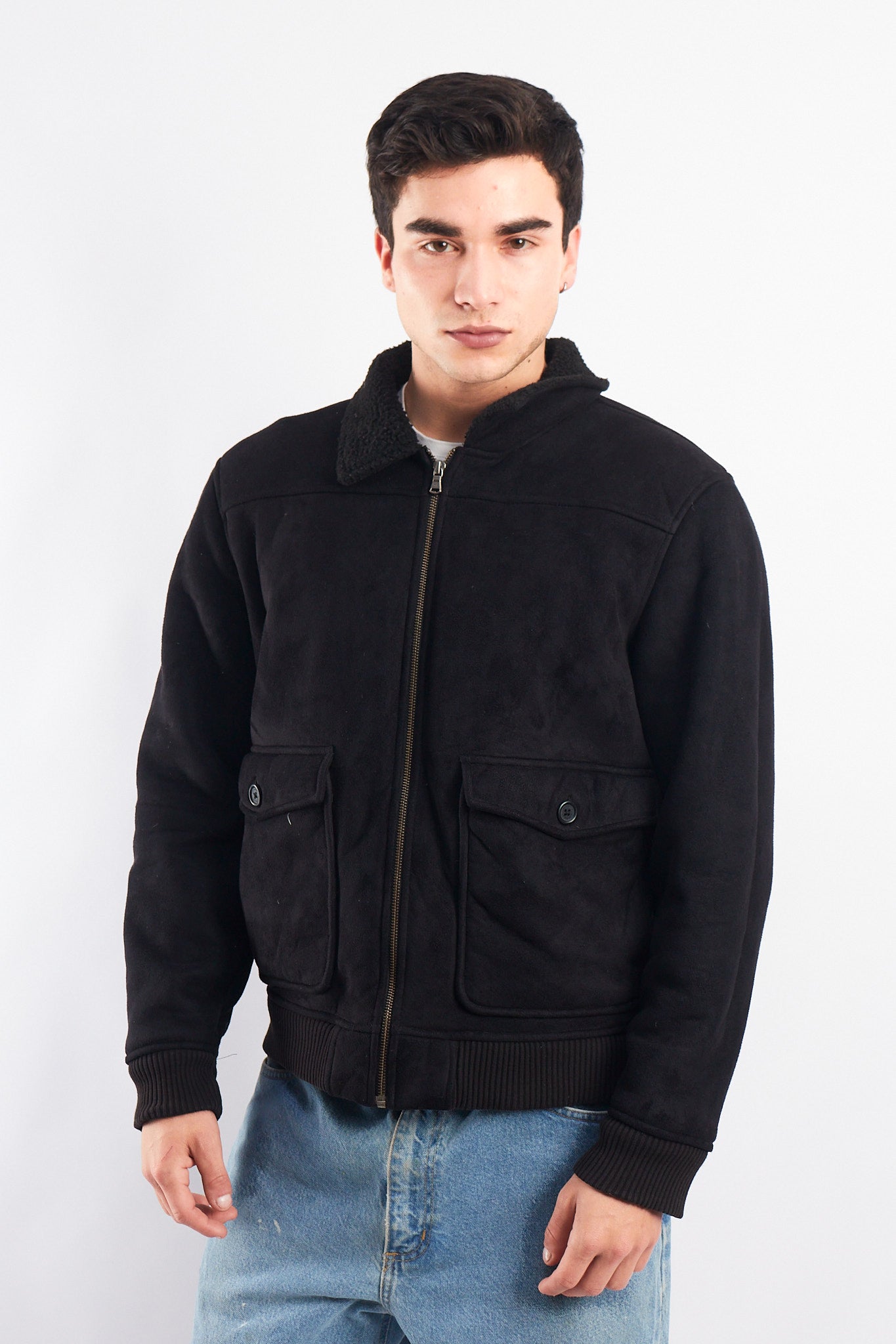 2000 Tommy Hilfiger Faux Fur A-2 Flight Jacket (M)