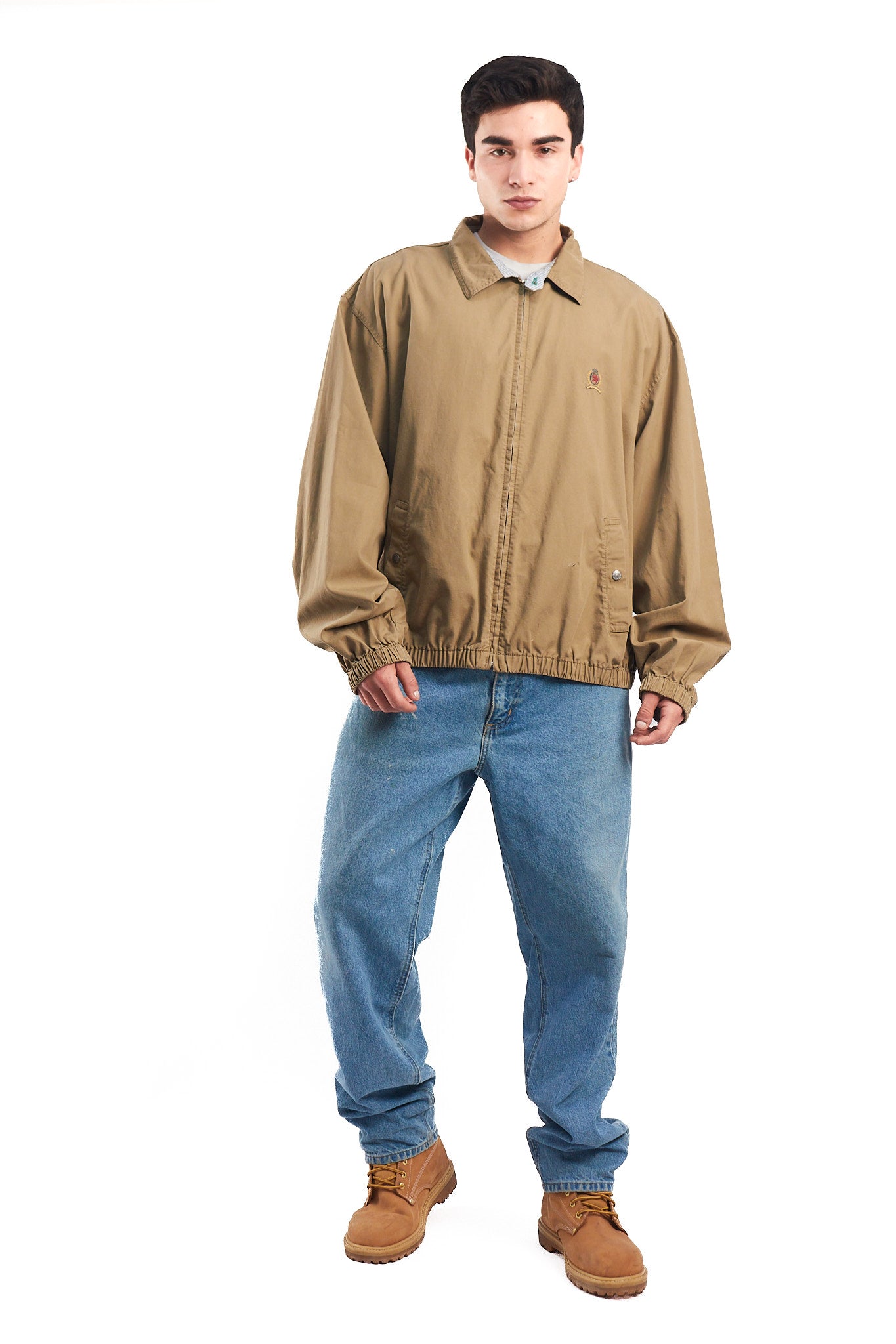 1990 Vintage Tommy Lion Crest Sandstone Harrington Jacket (L/XL)