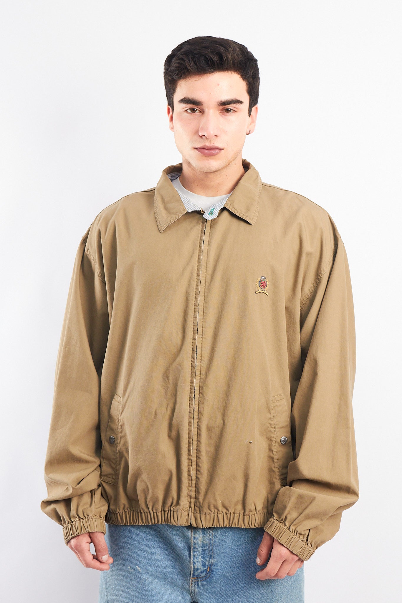 1990 Vintage Tommy Lion Crest Sandstone Harrington Jacket (L/XL)