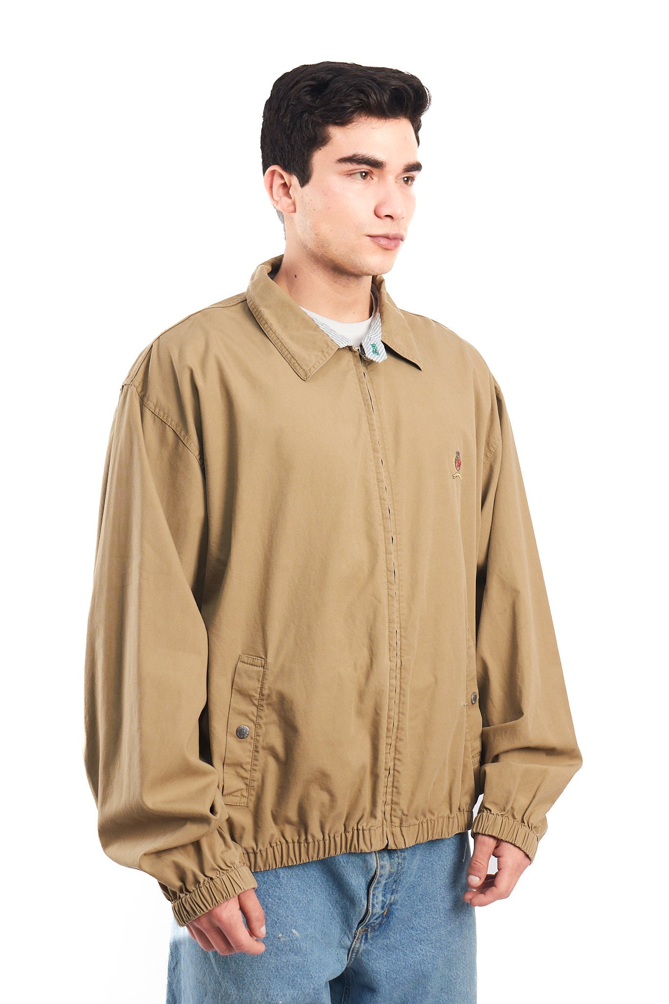 1990 Vintage Tommy Lion Crest Sandstone Harrington Jacket (L/XL)