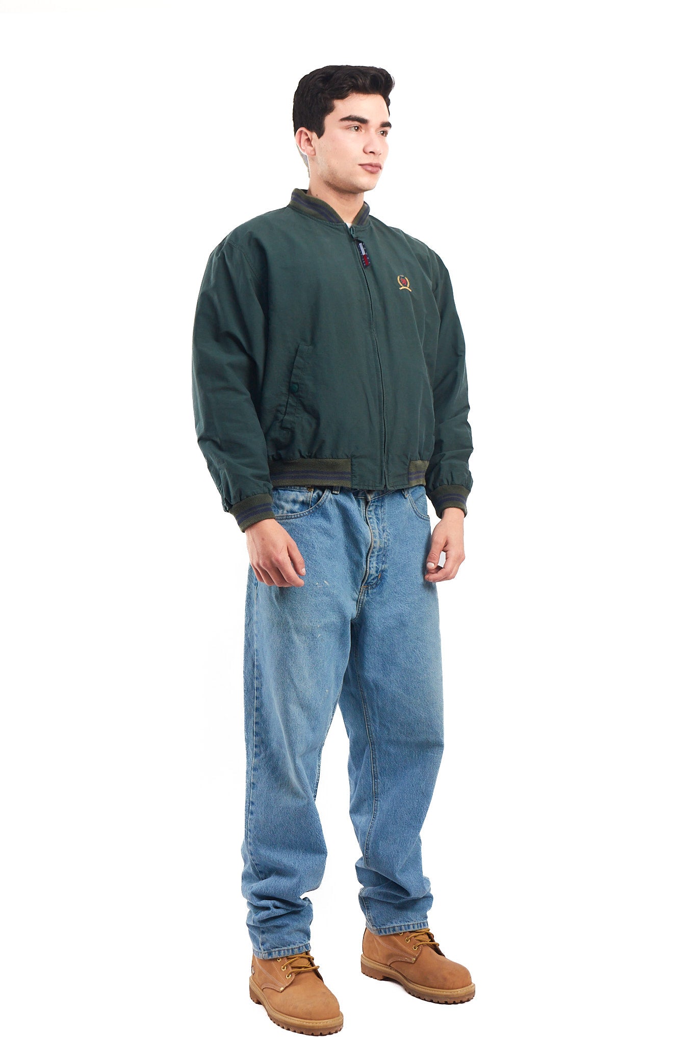 1990 Vintage Tommy Lion Crest Moss Green Bomber Jacket (S/M)