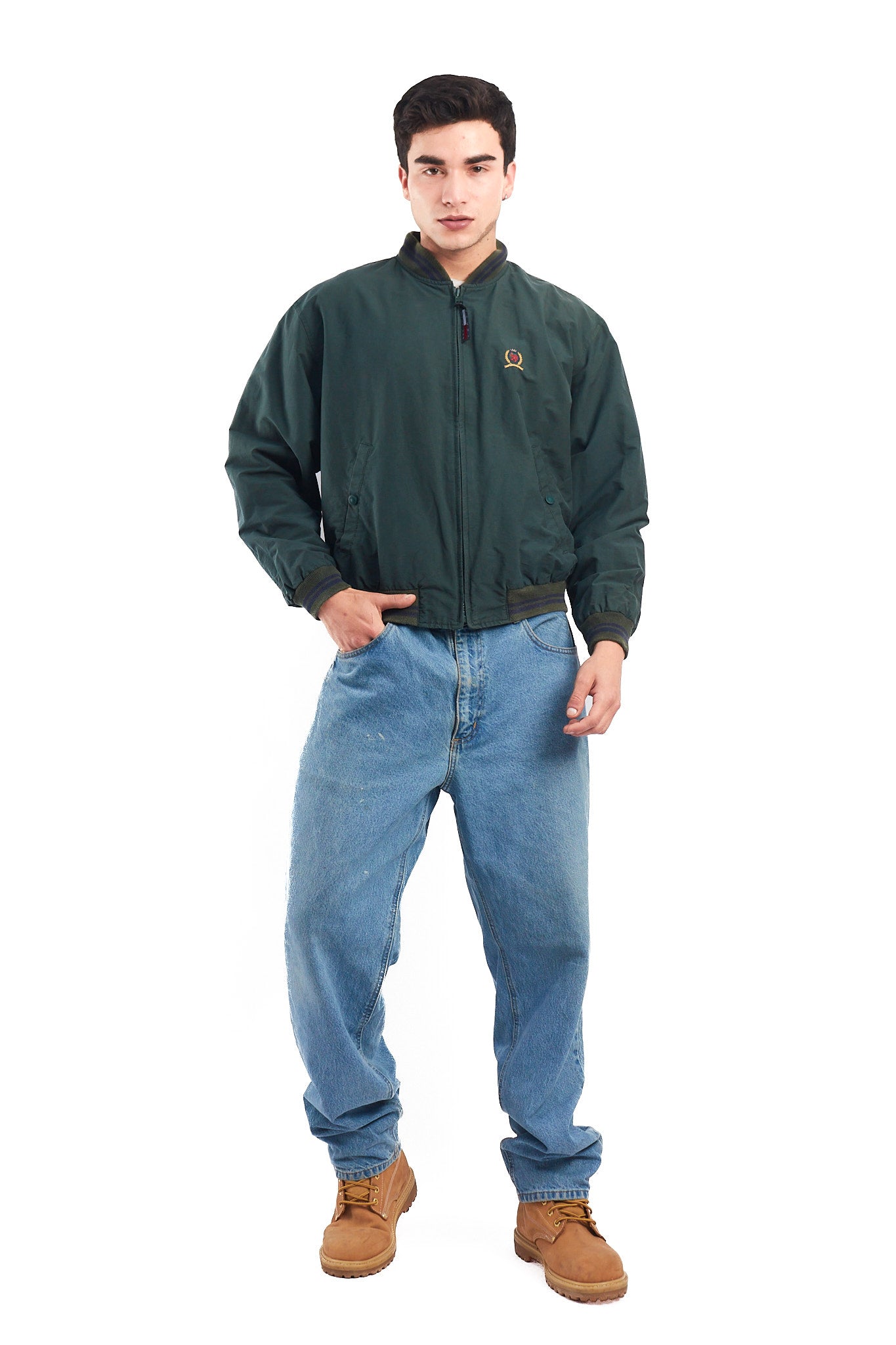 1990 Vintage Tommy Lion Crest Moss Green Bomber Jacket (S/M)