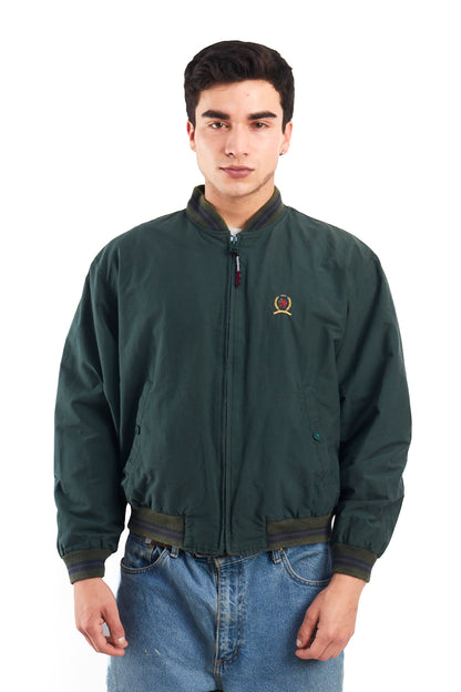1990 Vintage Tommy Lion Crest Moss Green Bomber Jacket (S/M)