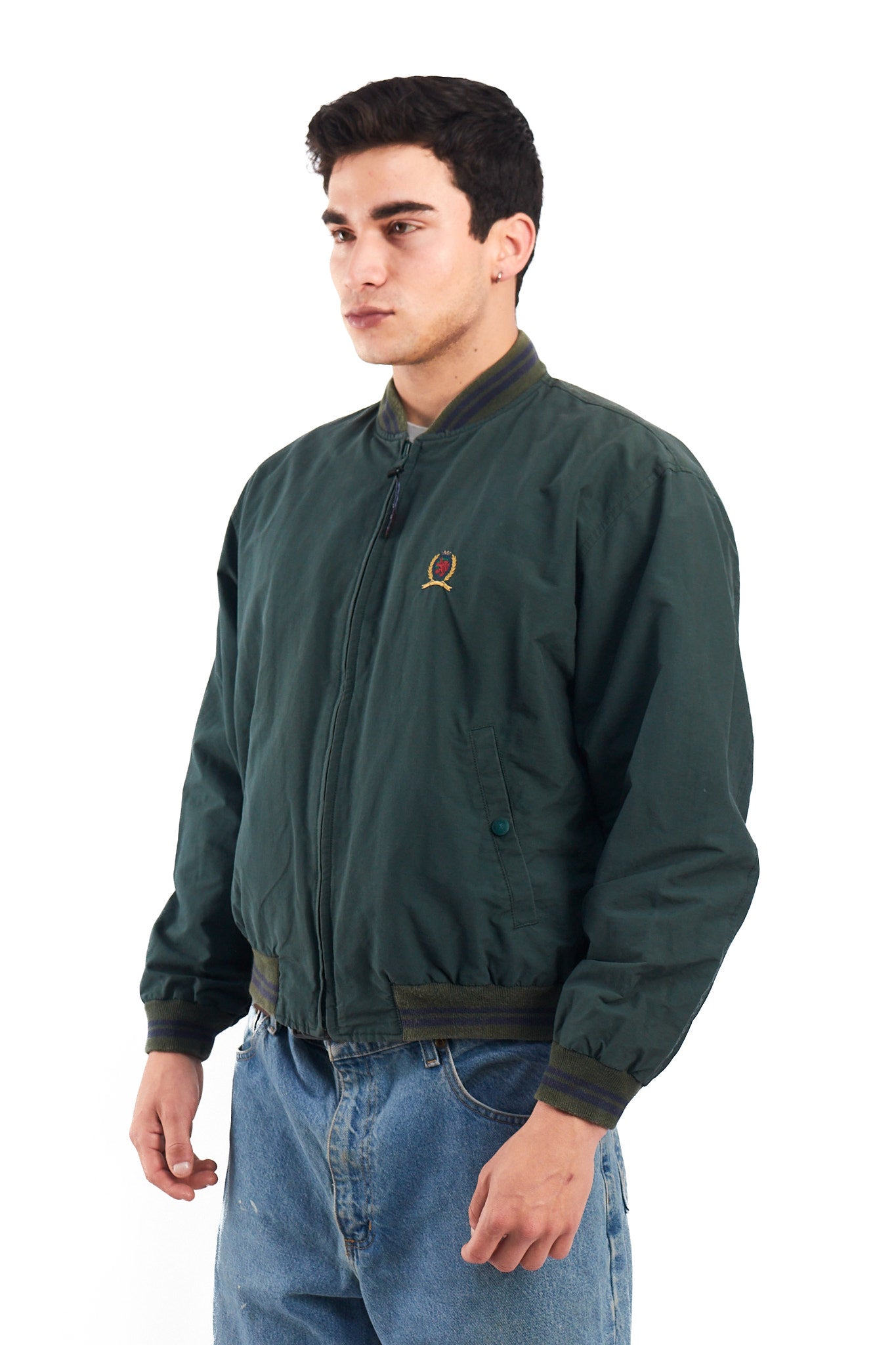 1990 Vintage Tommy Lion Crest Moss Green Bomber Jacket (S/M)
