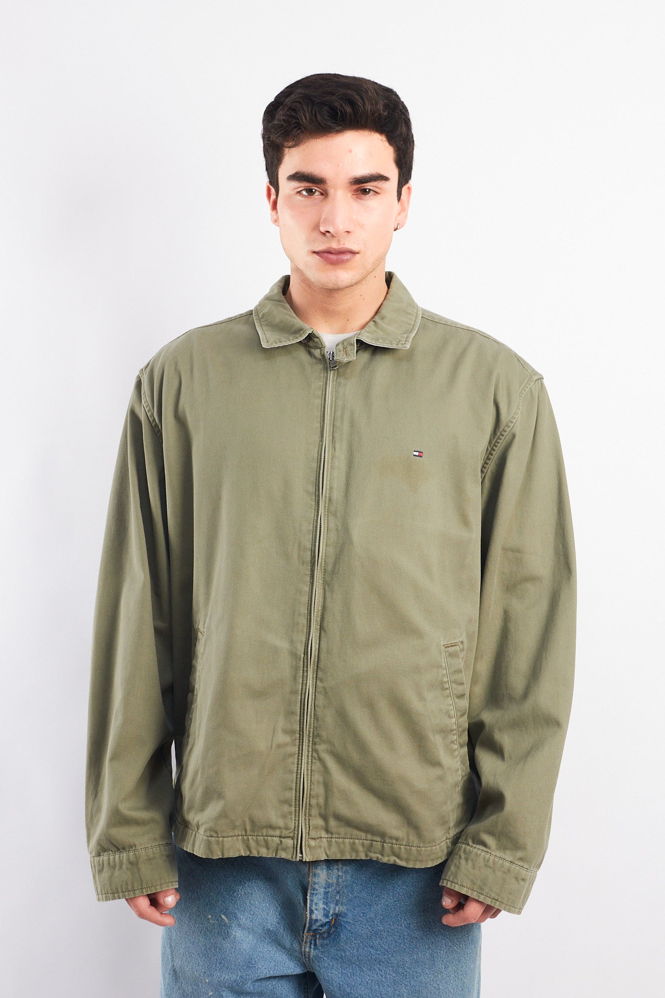 2000 Tommy Hilfiger Olive Green Harrington Jacket  (L/XL)