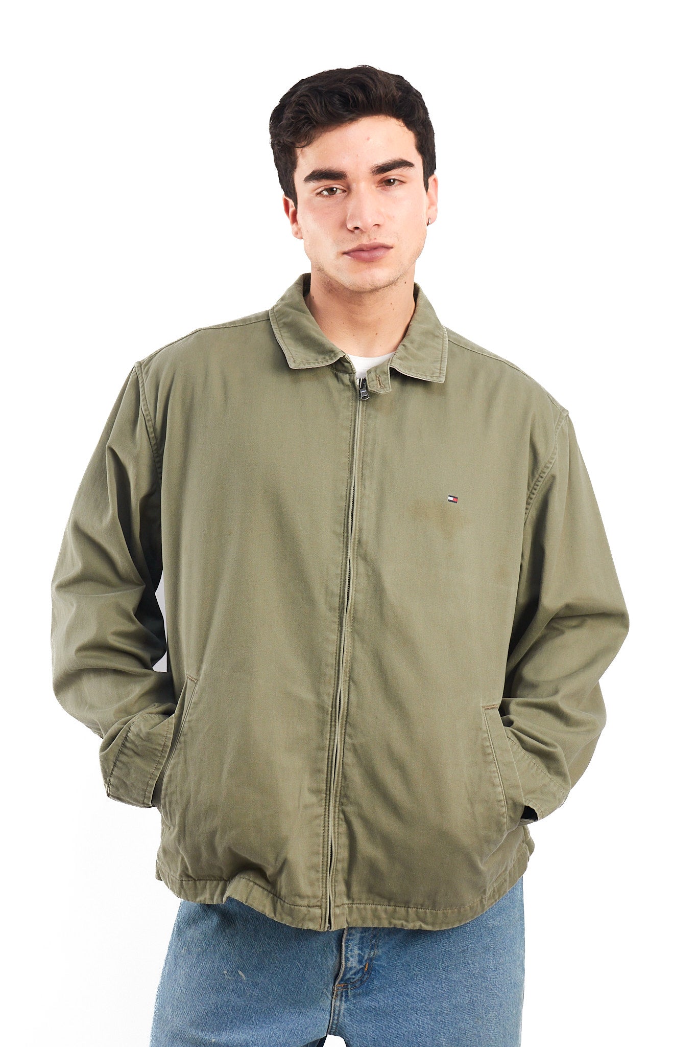 2000 Tommy Hilfiger Olive Green Harrington Jacket  (L/XL)