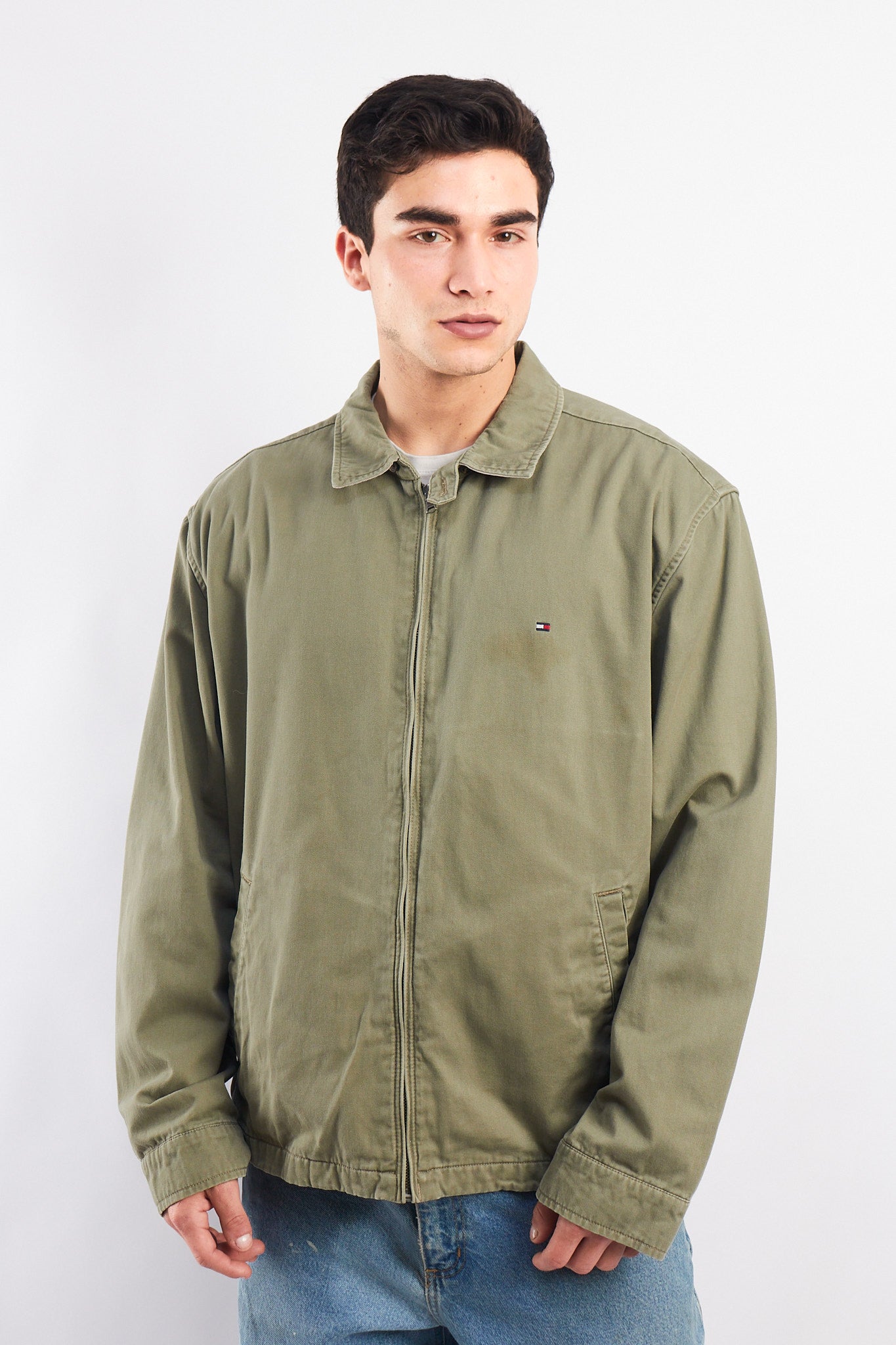2000 Tommy Hilfiger Olive Green Harrington Jacket  (L/XL)
