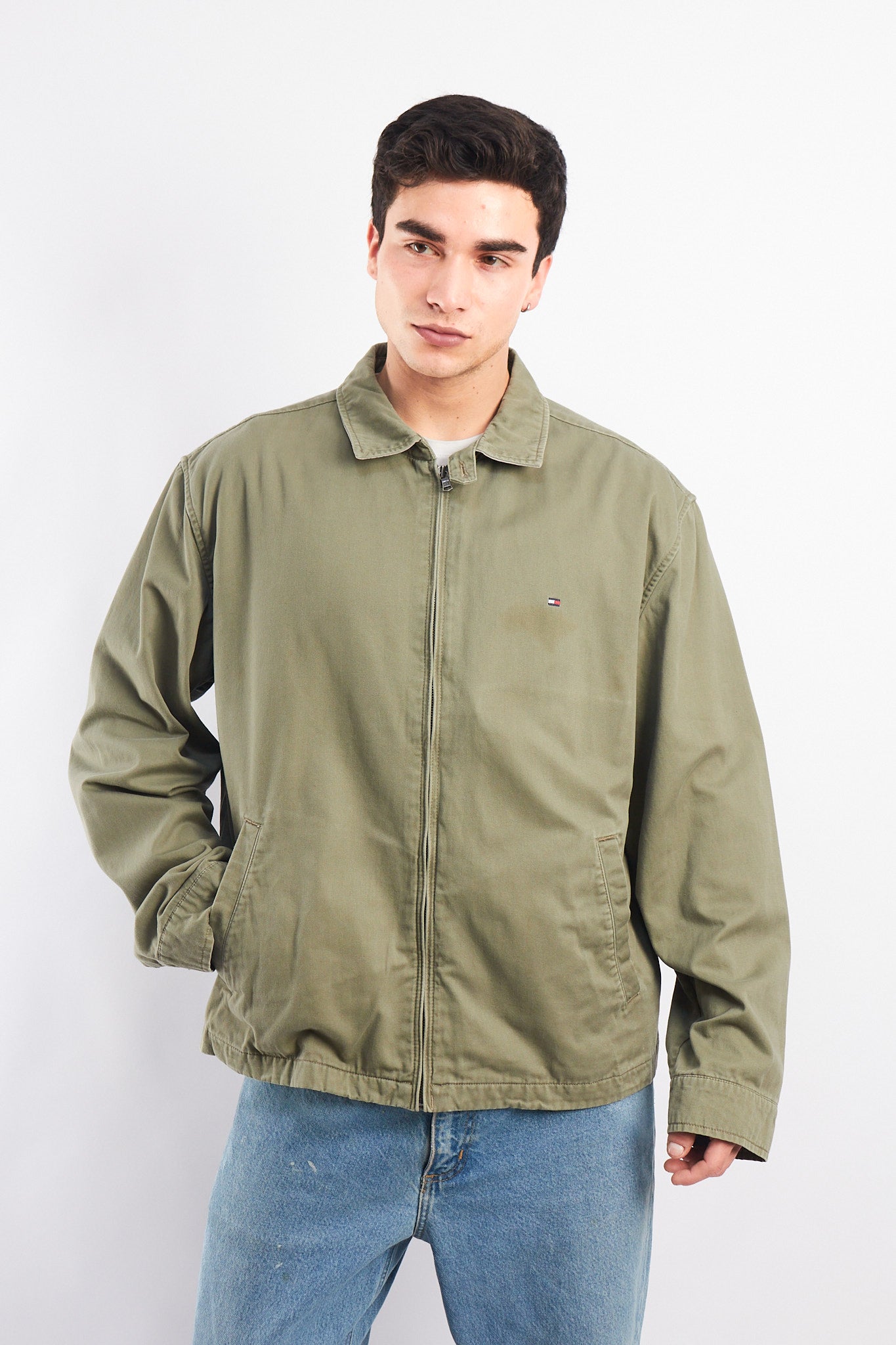 2000 Tommy Hilfiger Olive Green Harrington Jacket  (L/XL)