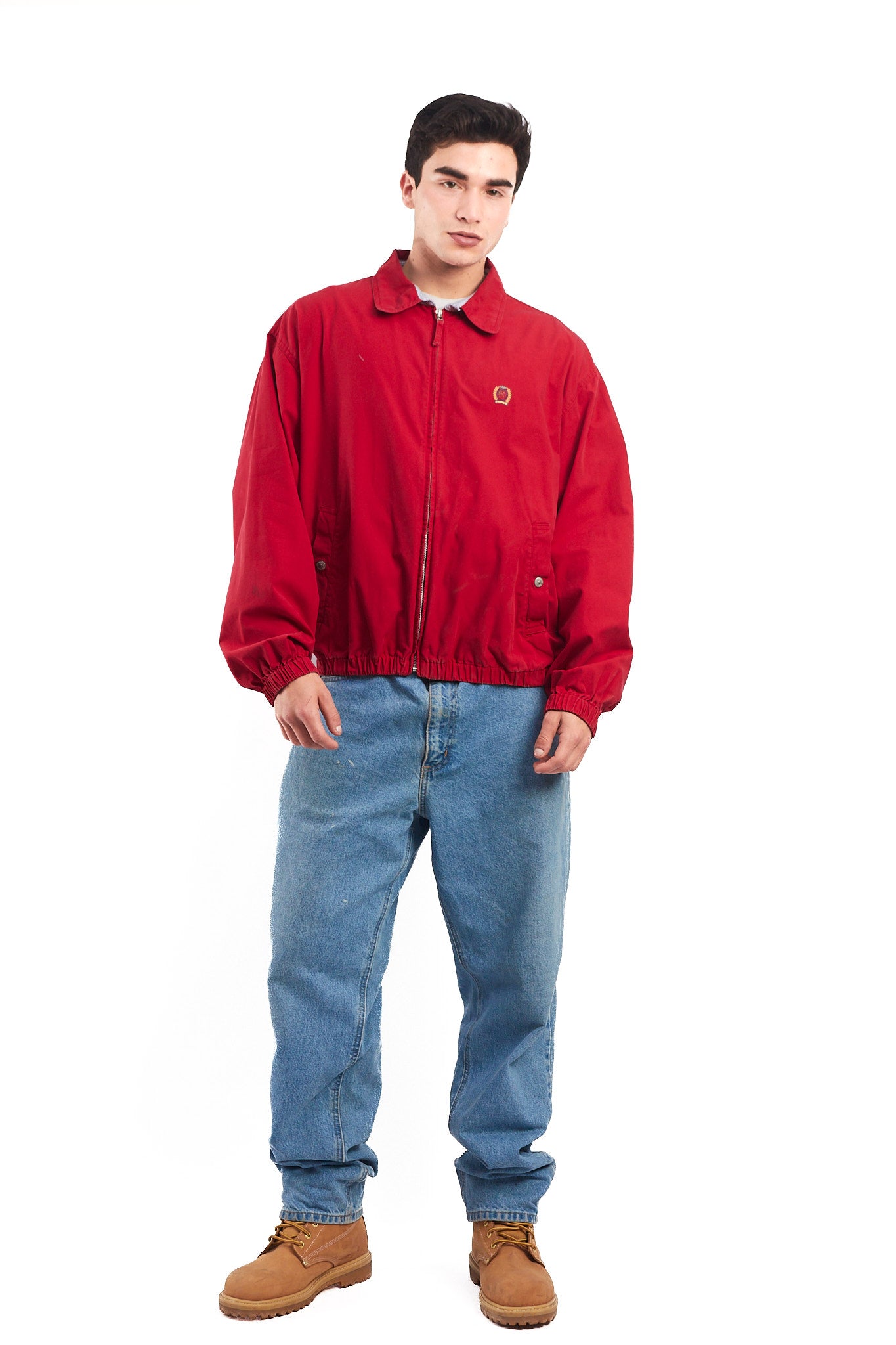 1990 Vintage Tommy Lion Crest Crimson Red Harrington Jacket (M/L)