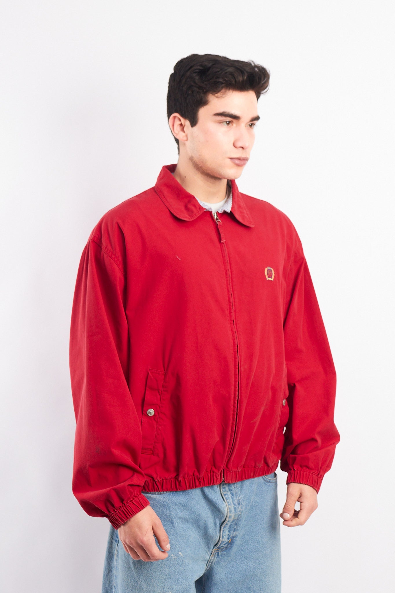 1990 Vintage Tommy Lion Crest Crimson Red Harrington Jacket (M/L)