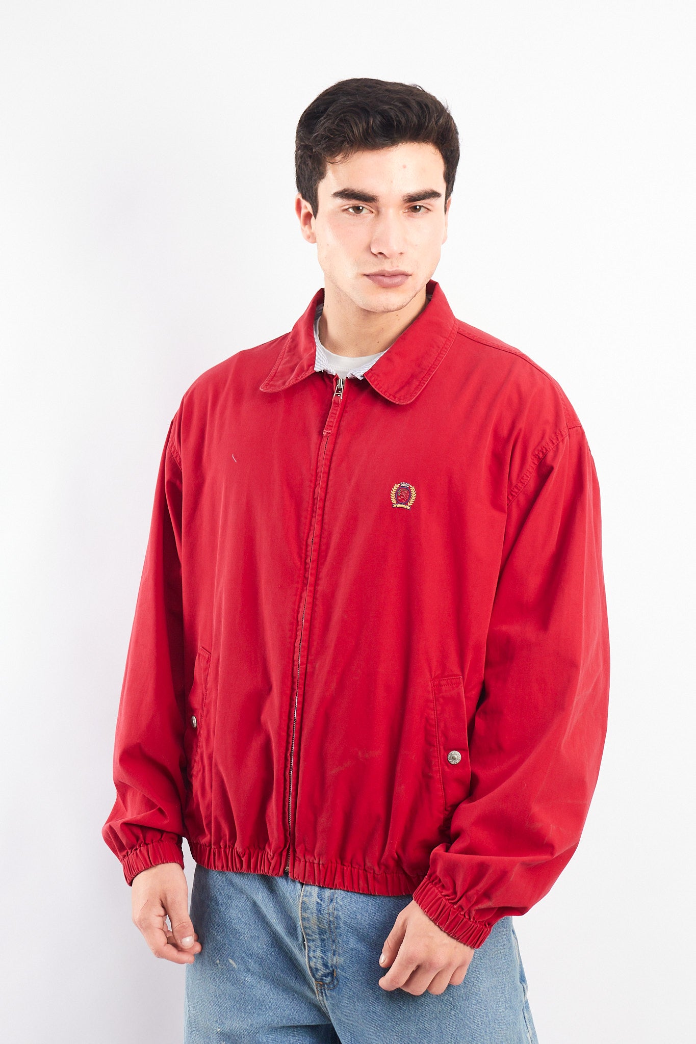 1990 Vintage Tommy Lion Crest Crimson Red Harrington Jacket (M/L)