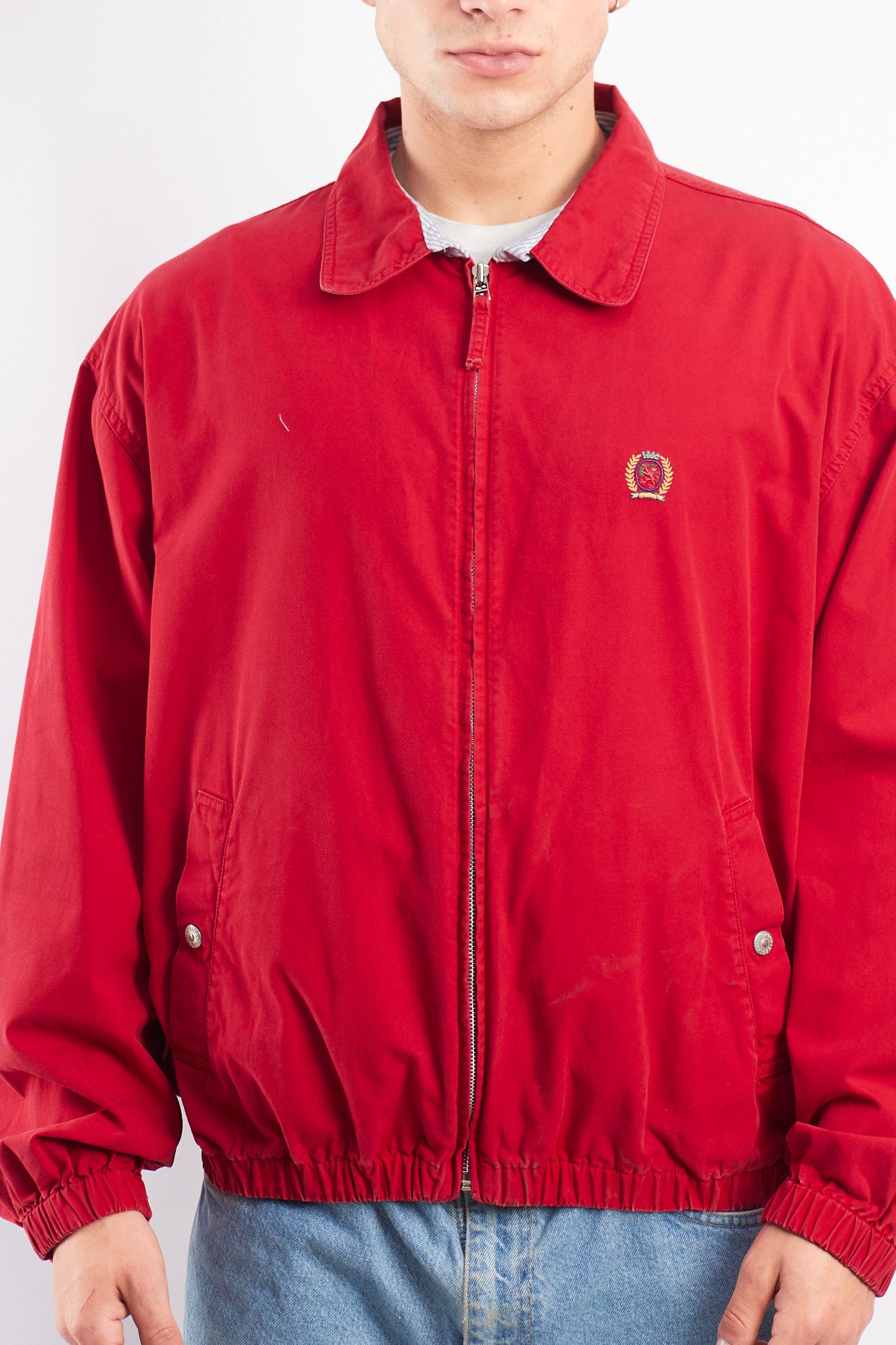1990 Vintage Tommy Lion Crest Crimson Red Harrington Jacket (M/L)