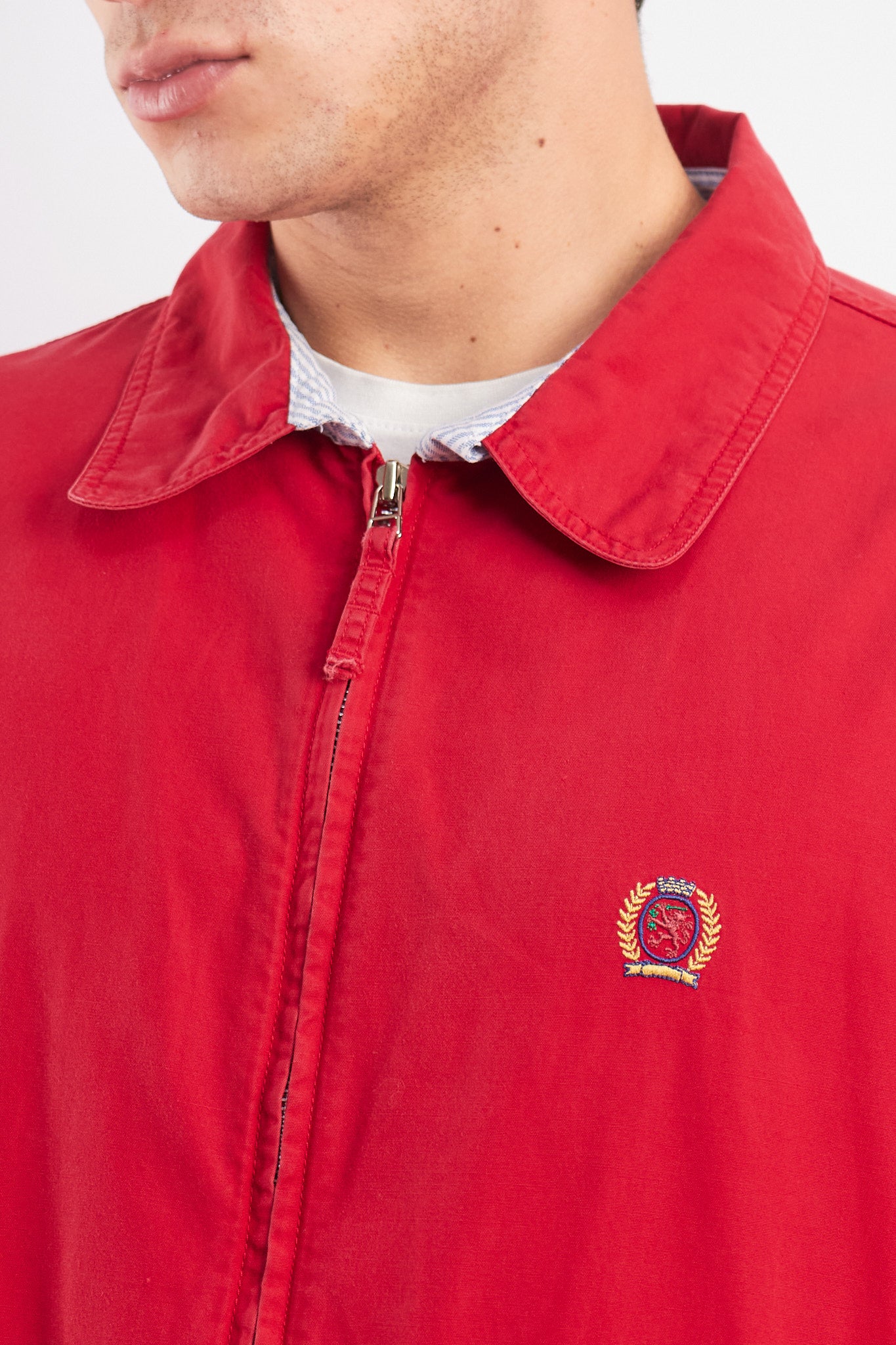 1990 Vintage Tommy Lion Crest Crimson Red Harrington Jacket (M/L)