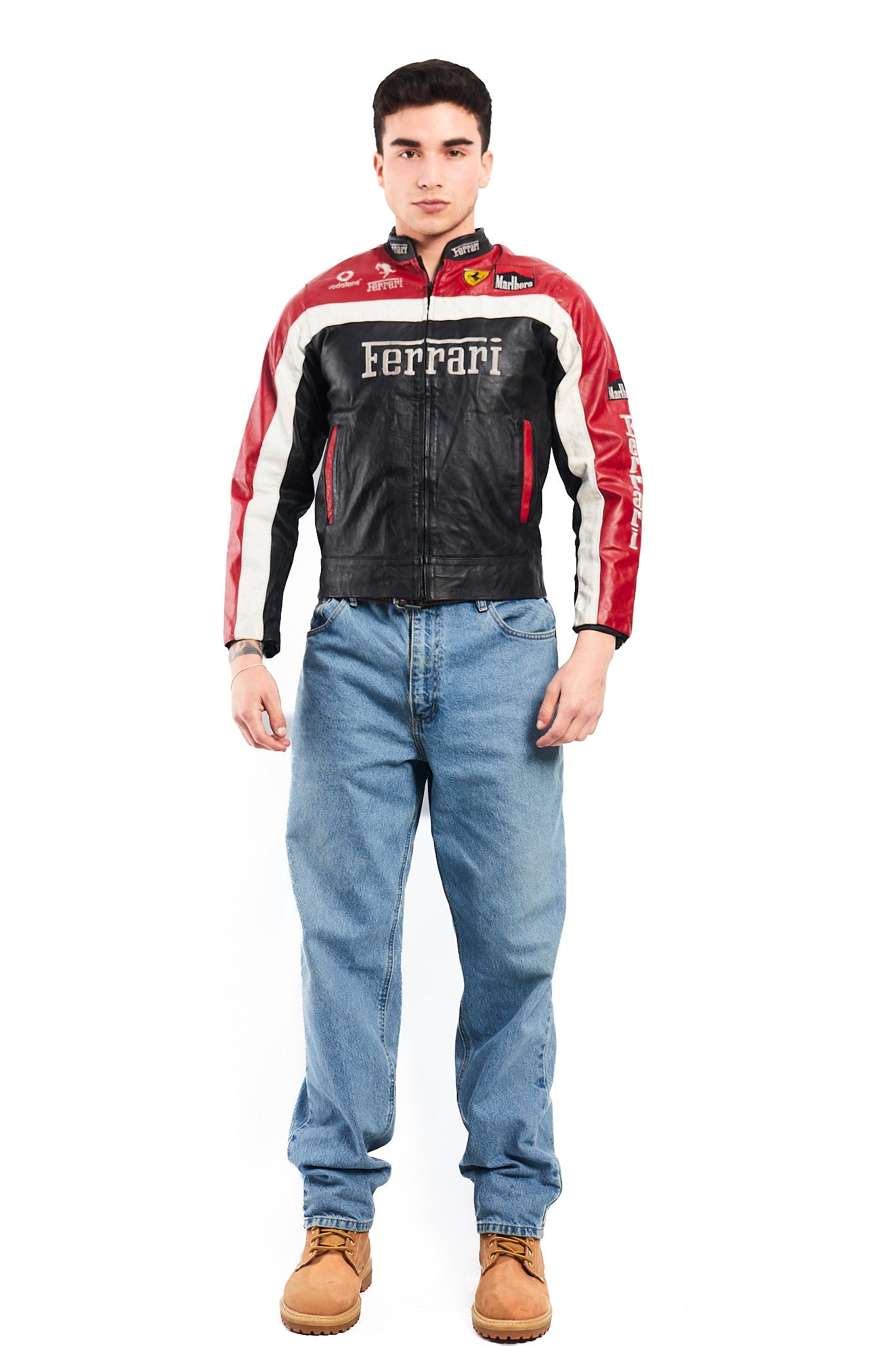 1990 Vintage Ferrari x Marlboro Spell Out Leather Racing Jacket (S)