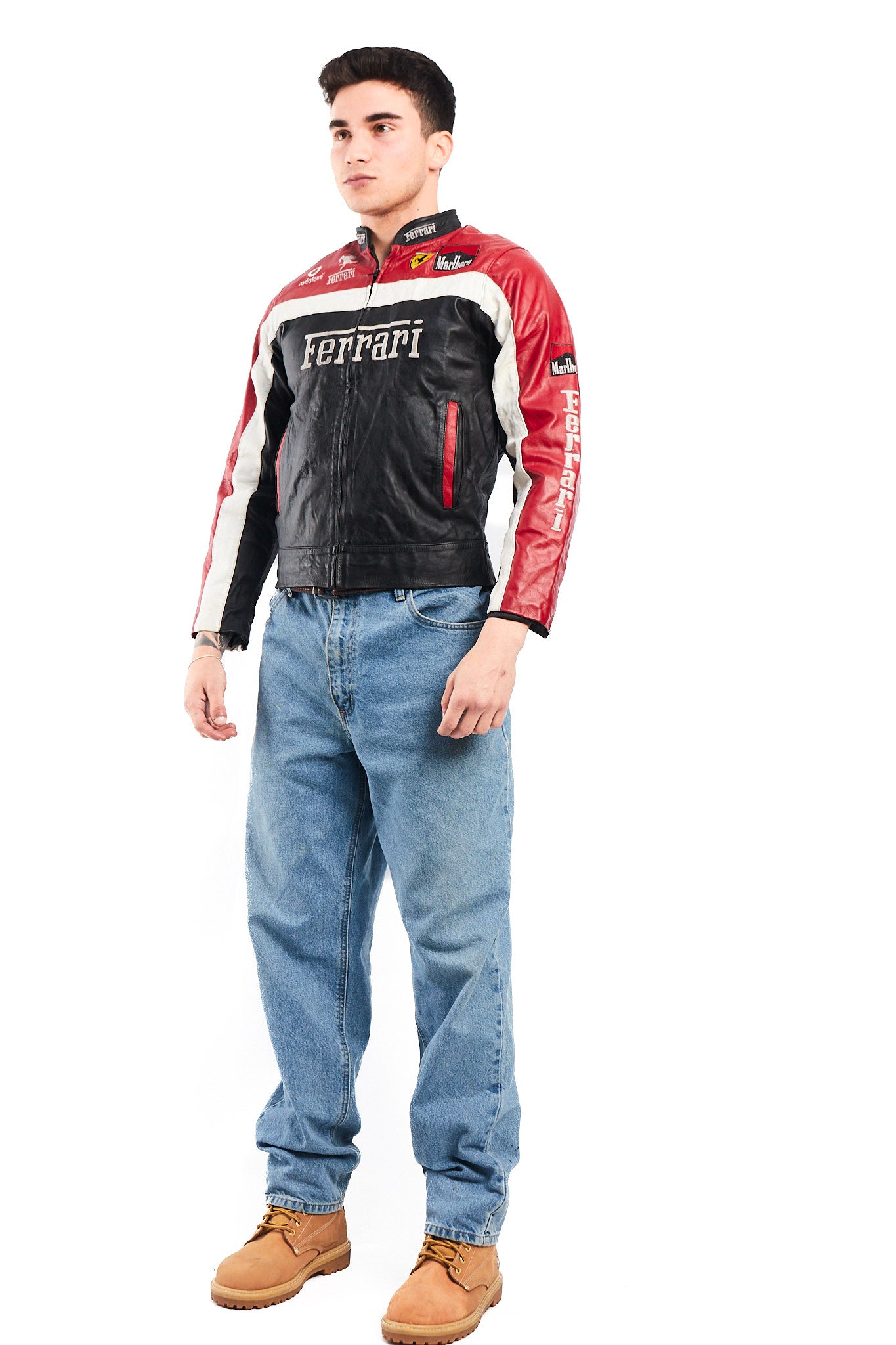 1990 Vintage Ferrari x Marlboro Spell Out Leather Racing Jacket (S)