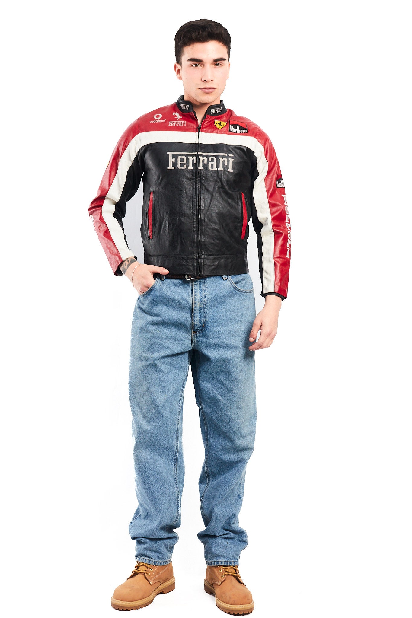 1990 Vintage Ferrari x Marlboro Spell Out Leather Racing Jacket (S)