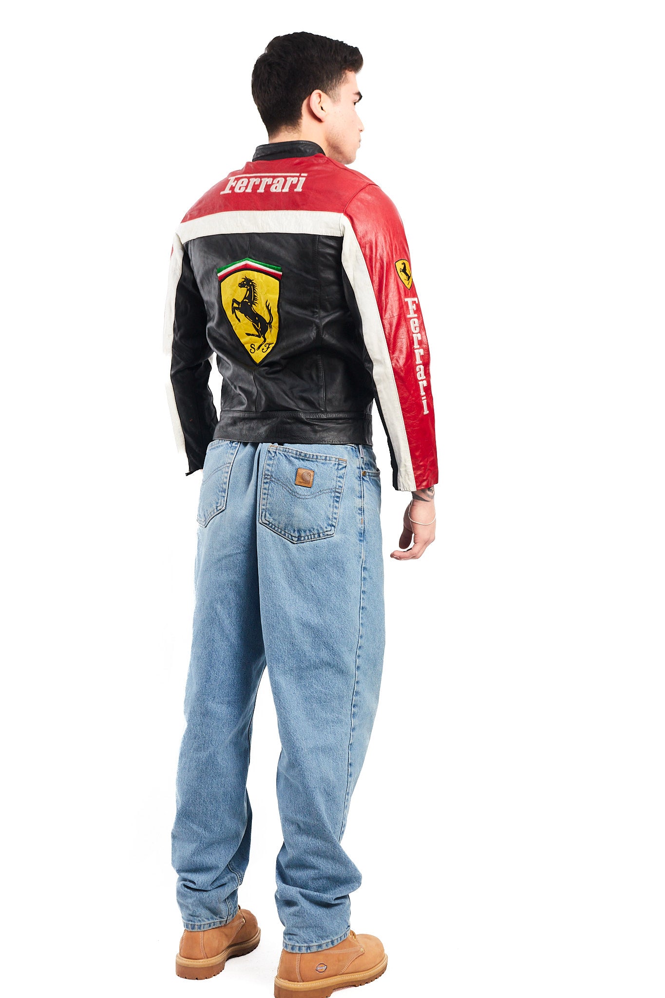 1990 Vintage Ferrari x Marlboro Spell Out Leather Racing Jacket (S)