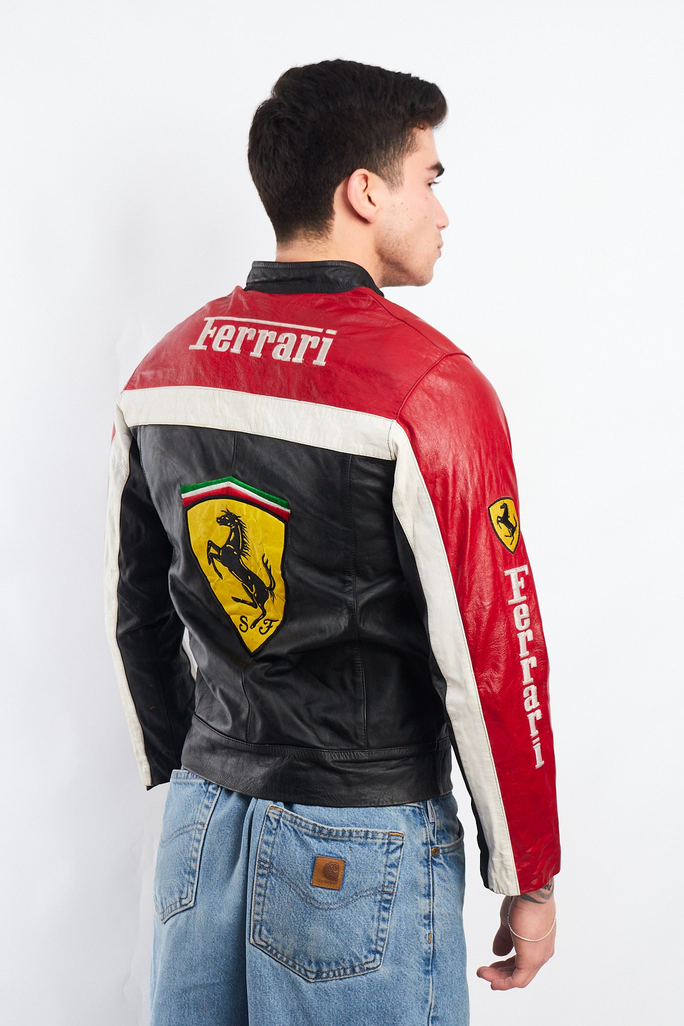 1990 Vintage Ferrari x Marlboro Spell Out Leather Racing Jacket (S)