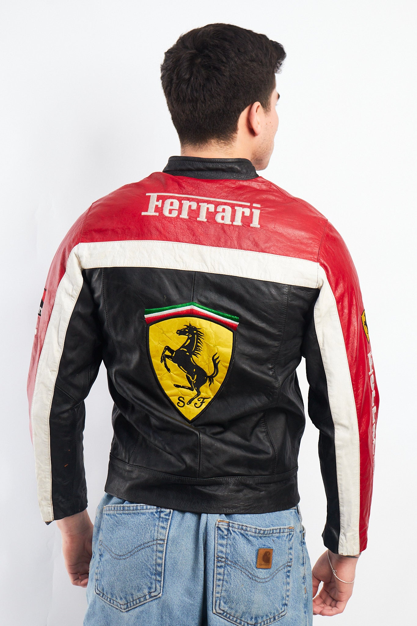 1990 Vintage Ferrari x Marlboro Spell Out Leather Racing Jacket (S)