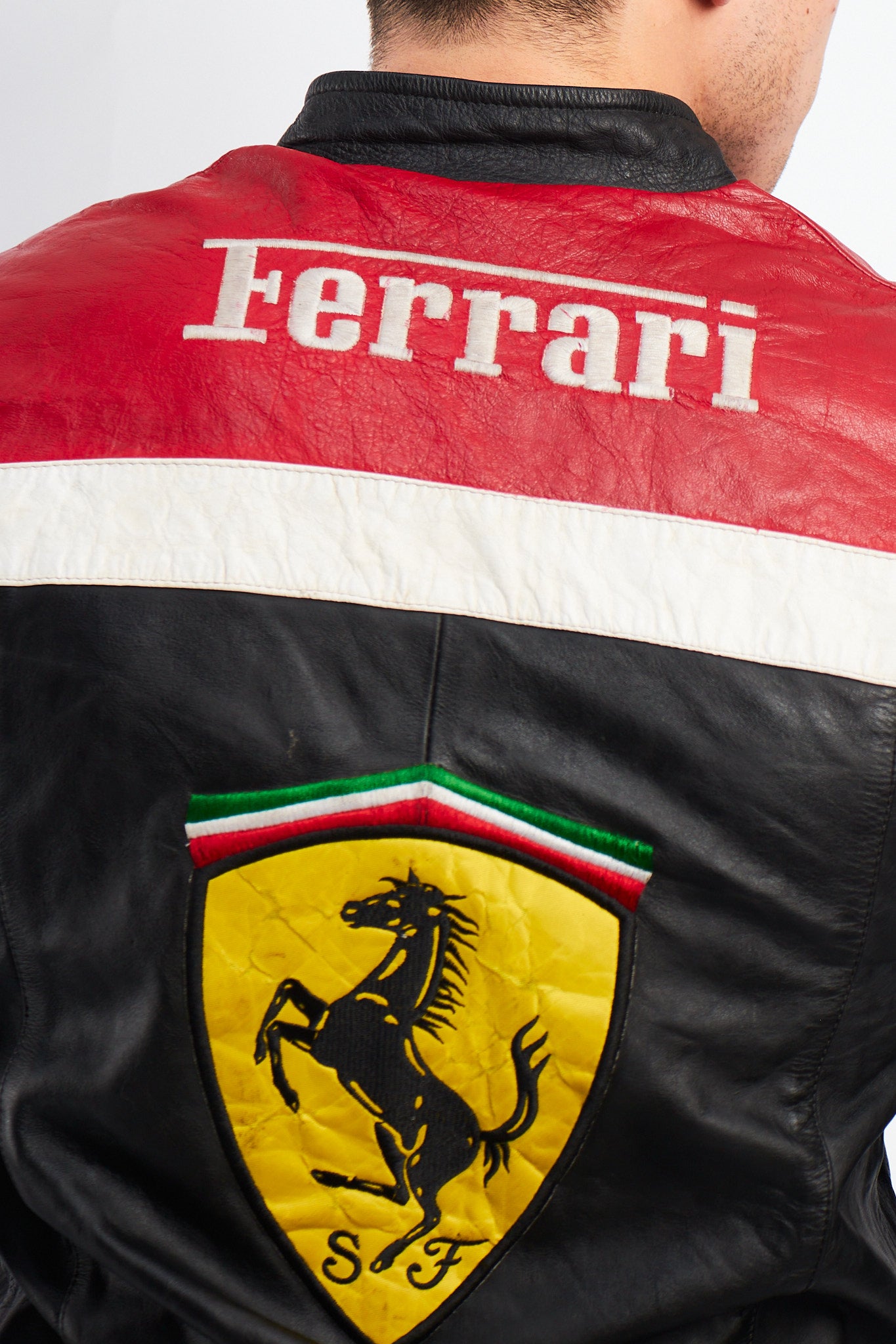 1990 Vintage Ferrari x Marlboro Spell Out Leather Racing Jacket (S)