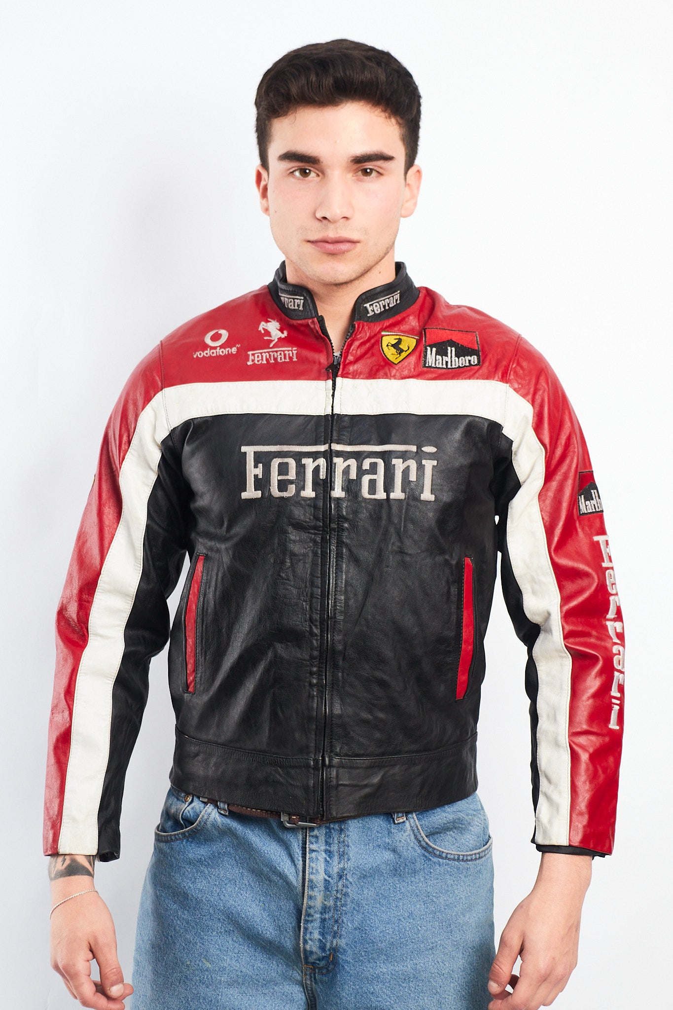 1990 Vintage Ferrari x Marlboro Spell Out Leather Racing Jacket (S)