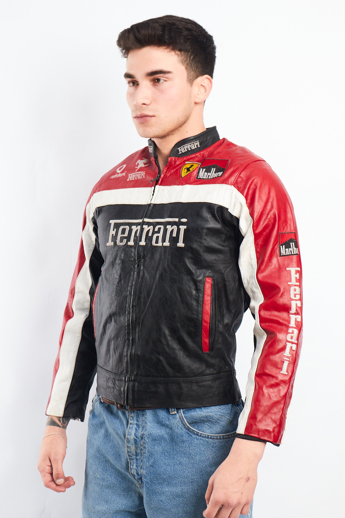 1990 Vintage Ferrari x Marlboro Spell Out Leather Racing Jacket (S)