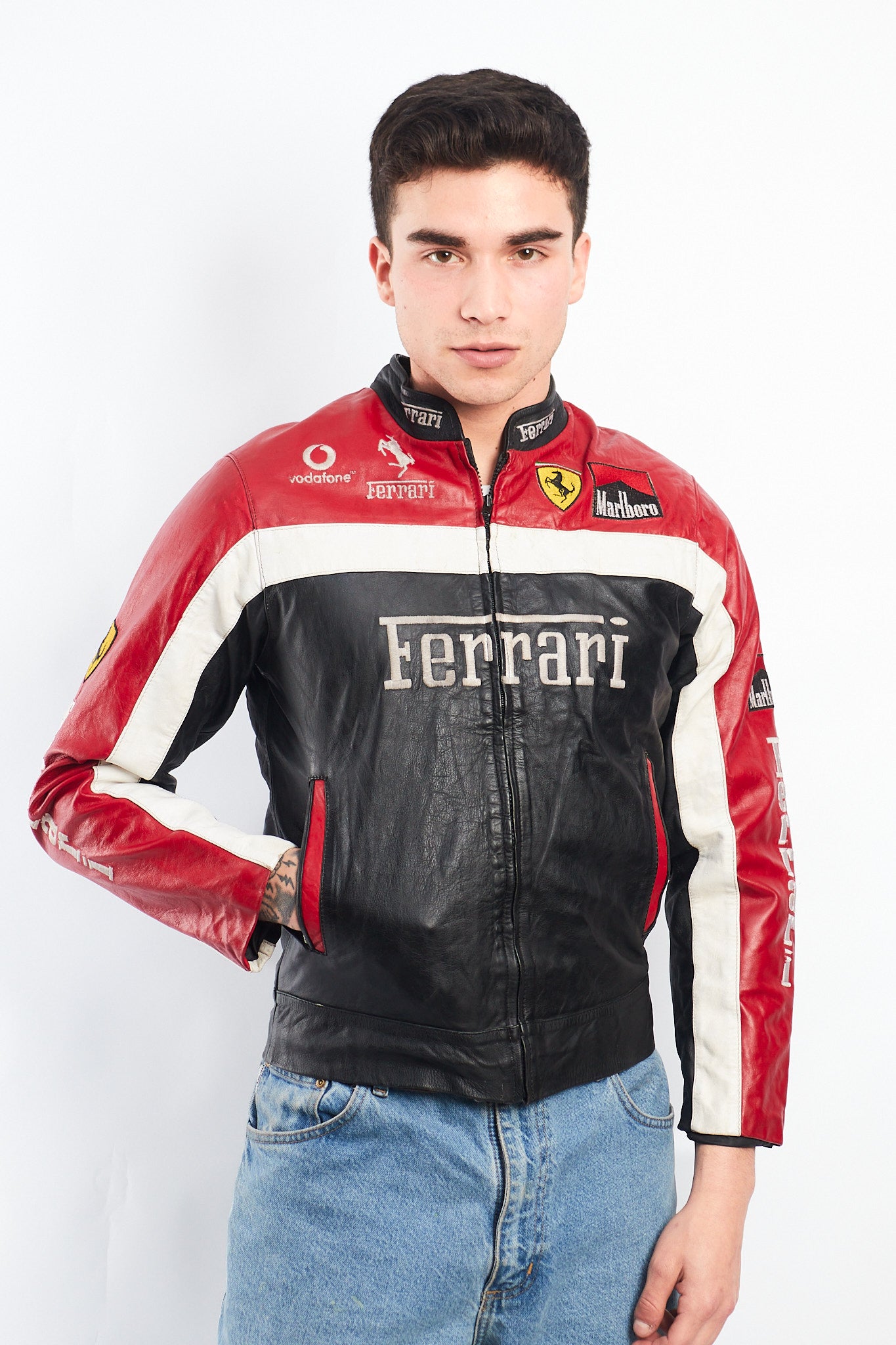 1990 Vintage Ferrari x Marlboro Spell Out Leather Racing Jacket (S)