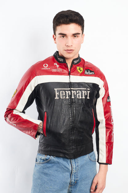 1990 Vintage Ferrari x Marlboro Spell Out Leather Racing Jacket (S)