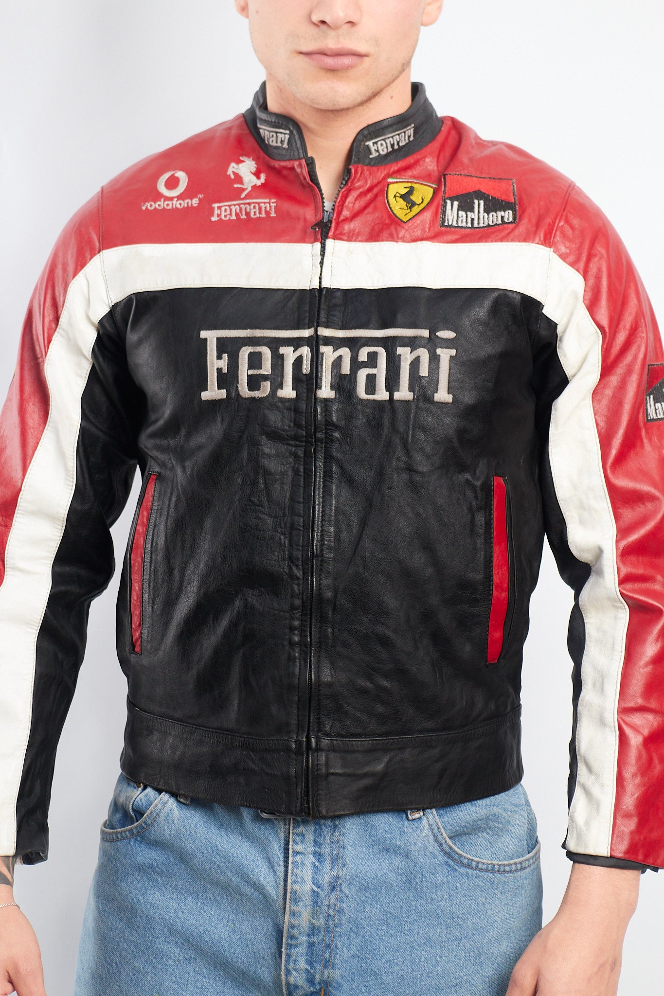 1990 Vintage Ferrari x Marlboro Spell Out Leather Racing Jacket (S)